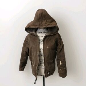 Berne Canva Heavy Duty Coat‎ Sz L Youth Brown Bleached Workwear Utility thrashed